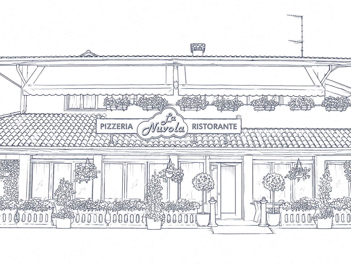 Disegno della facciata della Pizzeria Ristorante La Nuvola